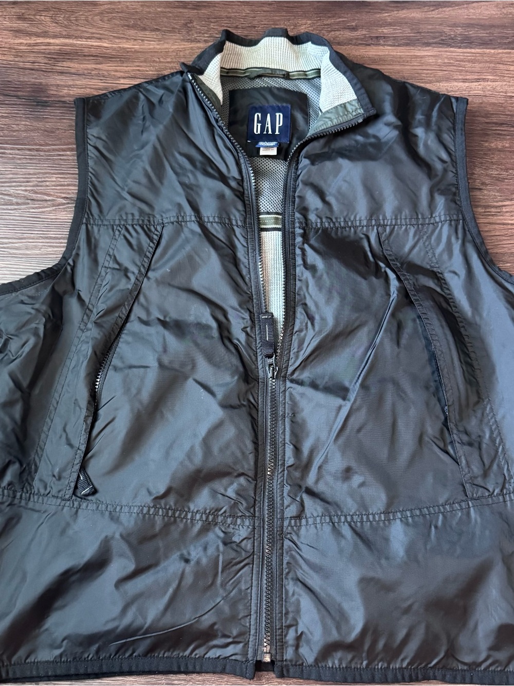 Vintage GAP Nylon Vest Men’s Med Y2K Mesh Lined Utility Gorpcore Black Fisherman